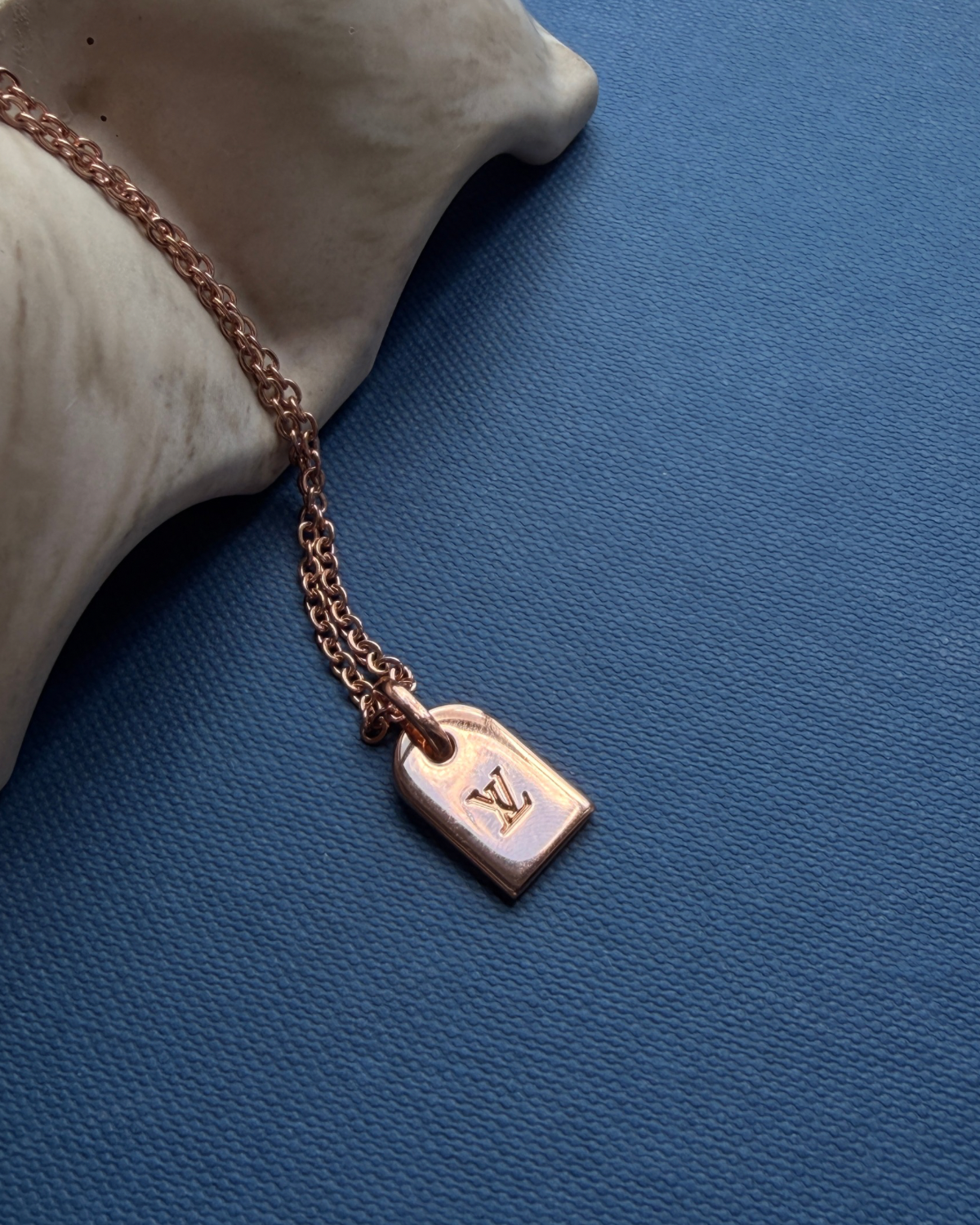Authentic Louis Vuitton Nanogram luggage tag Pendant - Reworked Rose Gold Necklace