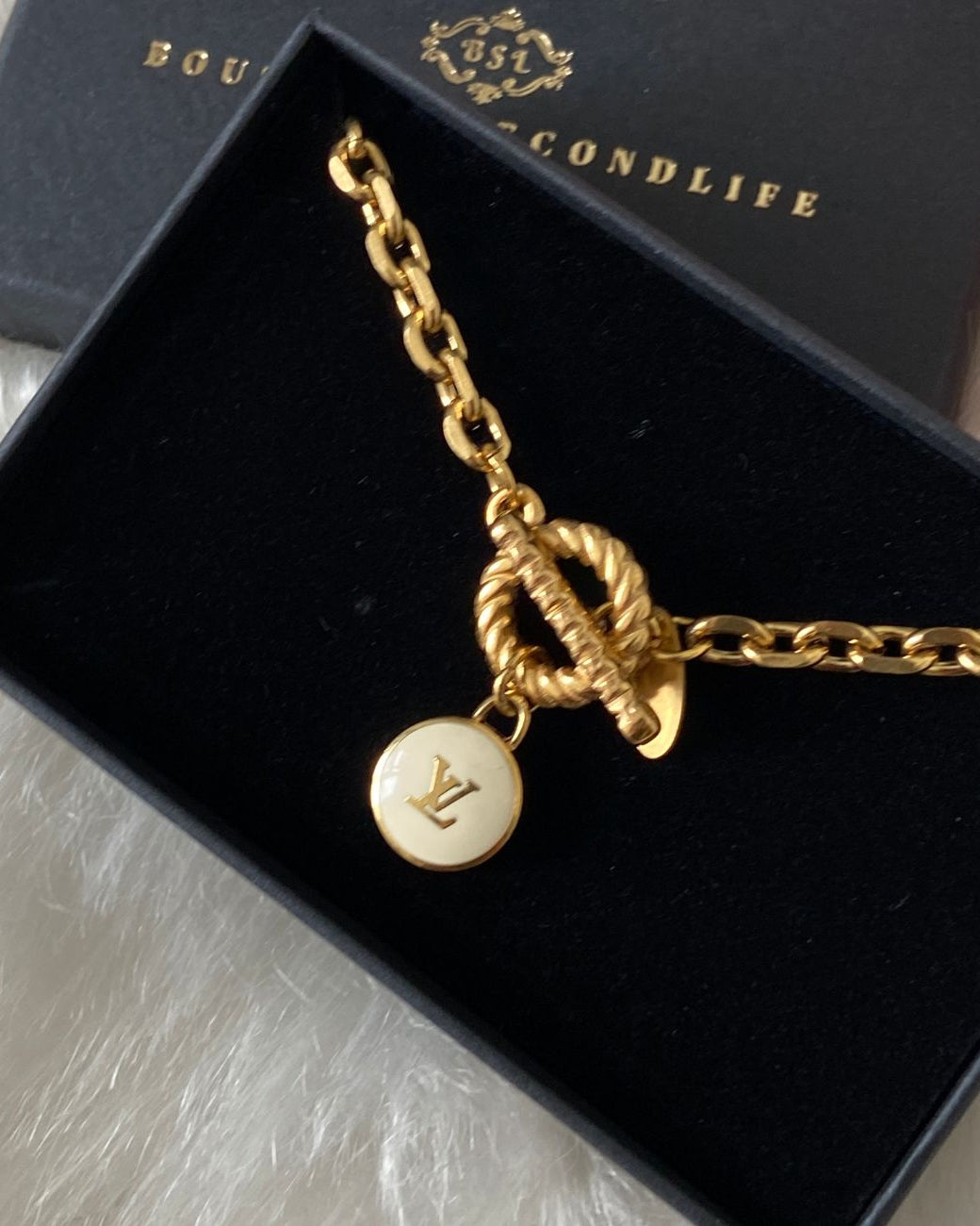 Authentic Louis Vuitton White Logo Pendant- Necklace