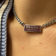 Load image into Gallery viewer, Authentic Silver Prada Square plaque tag - Repurposed Necklace