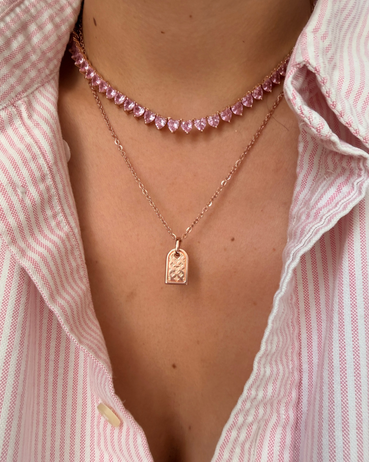 Authentic Louis Vuitton Nanogram luggage tag Pendant - Reworked Rose Gold Necklace
