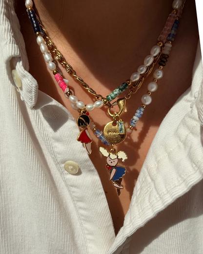 Authentic Prada Reworked Poodle Charm Necklace – Natural Stones & Freshwater Pearls