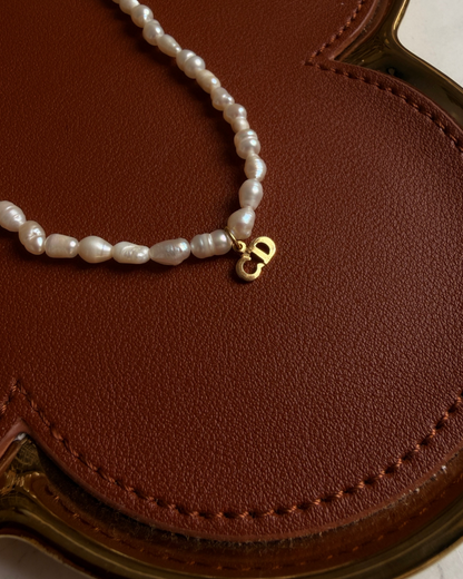 Authentic Mini Cd Tag Dior pendant -Repurposed Pearl Necklace