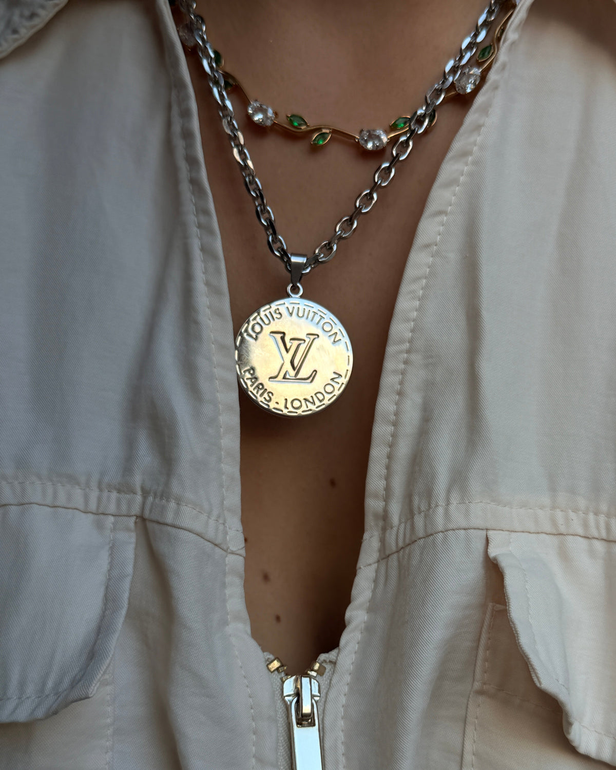 Authentic Louis Vuitton Silver Round Pendant- Reworked Necklace