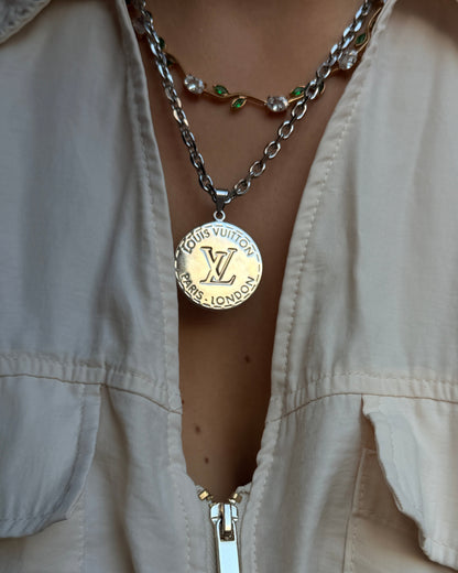 Authentic Louis Vuitton Silver Round Pendant- Reworked Necklace