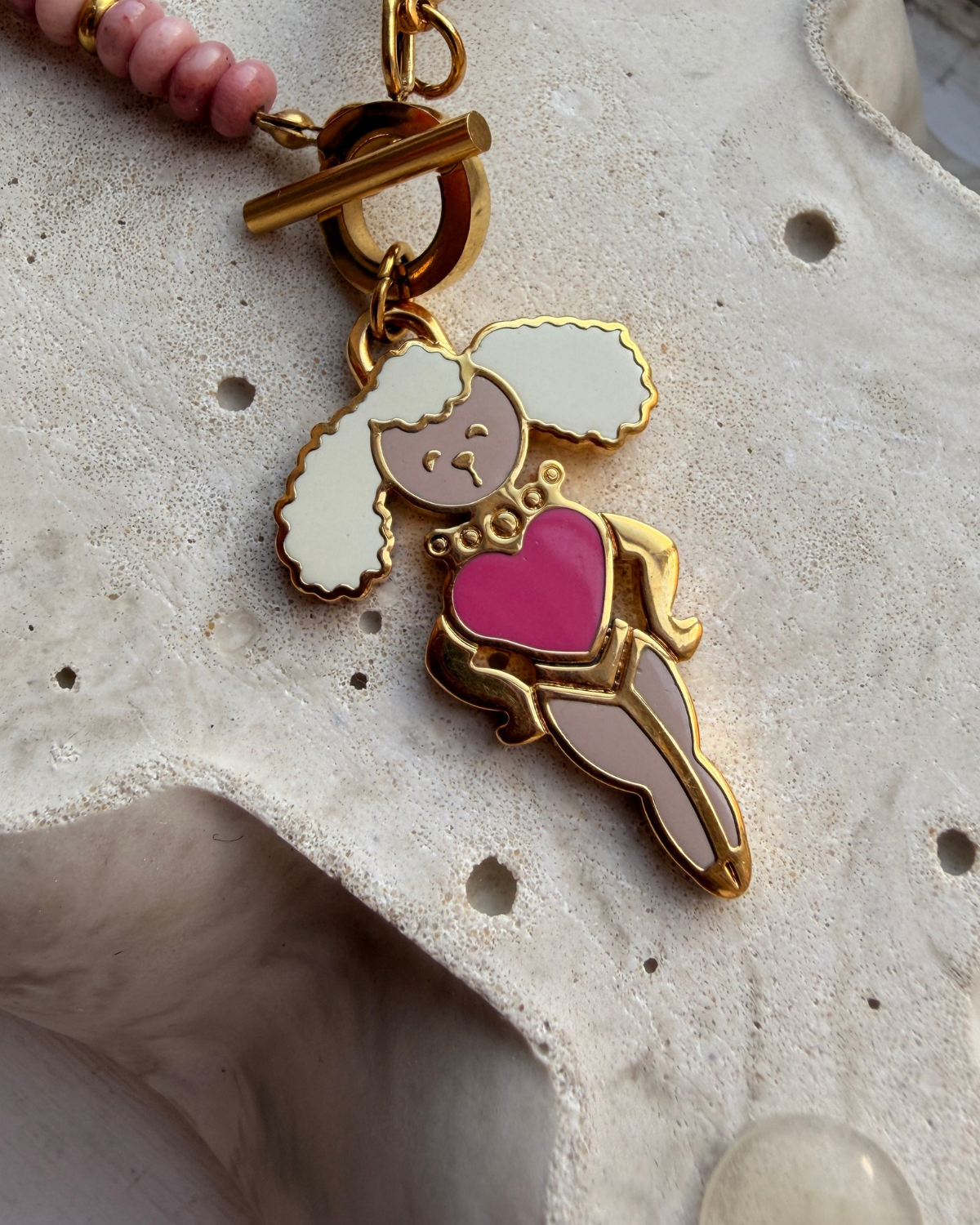 Authentic Prada Reworked Poodle Necklace – Pink Rhodochrosite Natural Stones