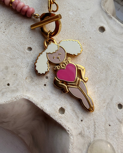 Authentic Prada Reworked Poodle Necklace – Pink Rhodochrosite Natural Stones