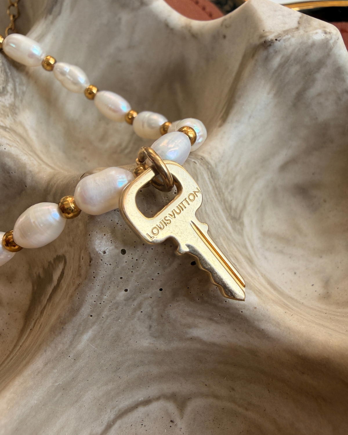 Authentic Louis Vuitton Key Pendant- Pearls Reworked Necklace