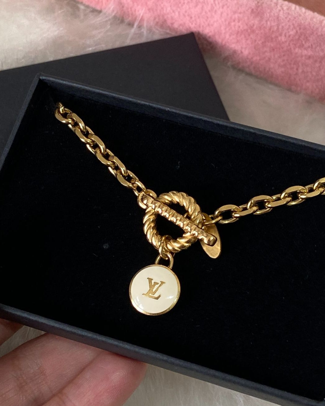 Authentic Louis Vuitton White Logo Pendant- Necklace