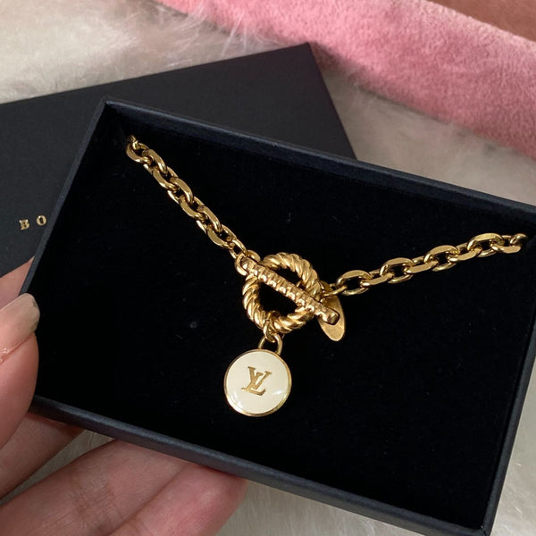 Authentic Louis Vuitton White Logo Pendant- Necklace