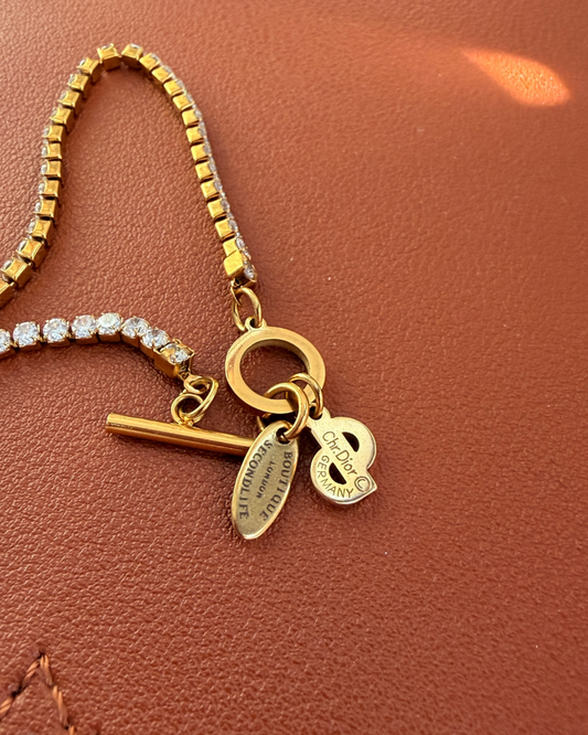 Authentic Dior CD Tag Pendant- Reworked Strass Bracelelt