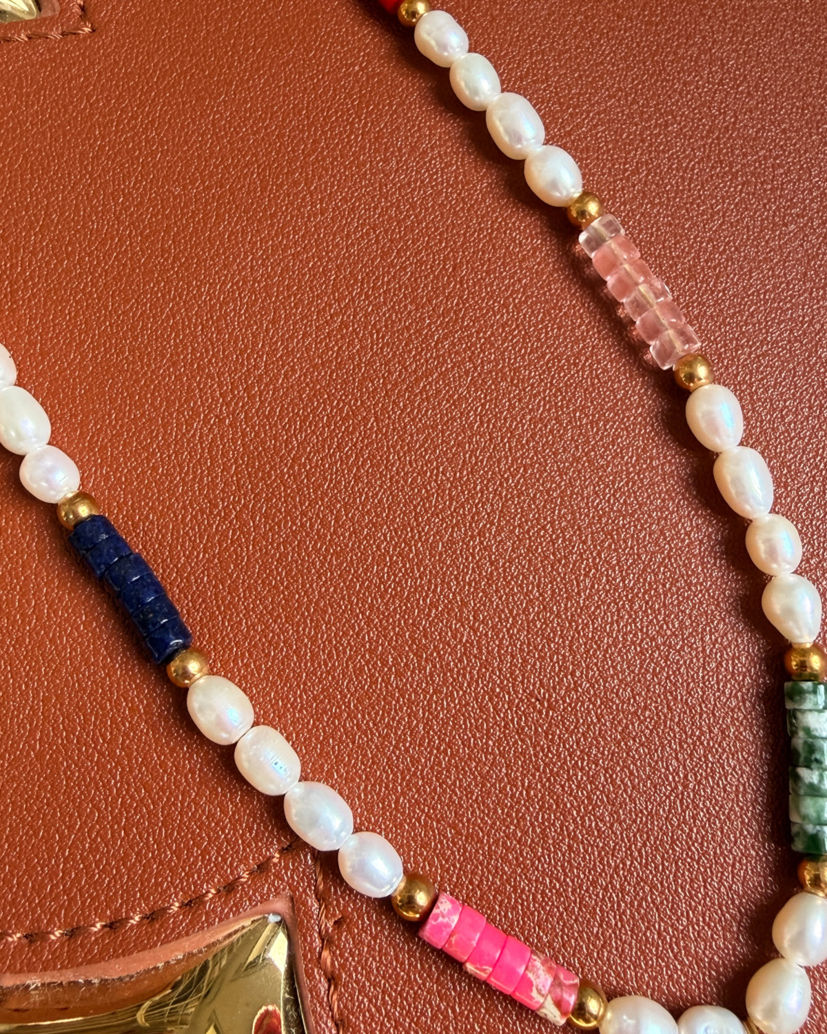 Authentic Prada Reworked Girl Charm Necklace – Freshwater Pearls & Colourful Natural Stones