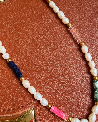 Authentic Prada Reworked Girl Charm Necklace – Freshwater Pearls & Colourful Natural Stones