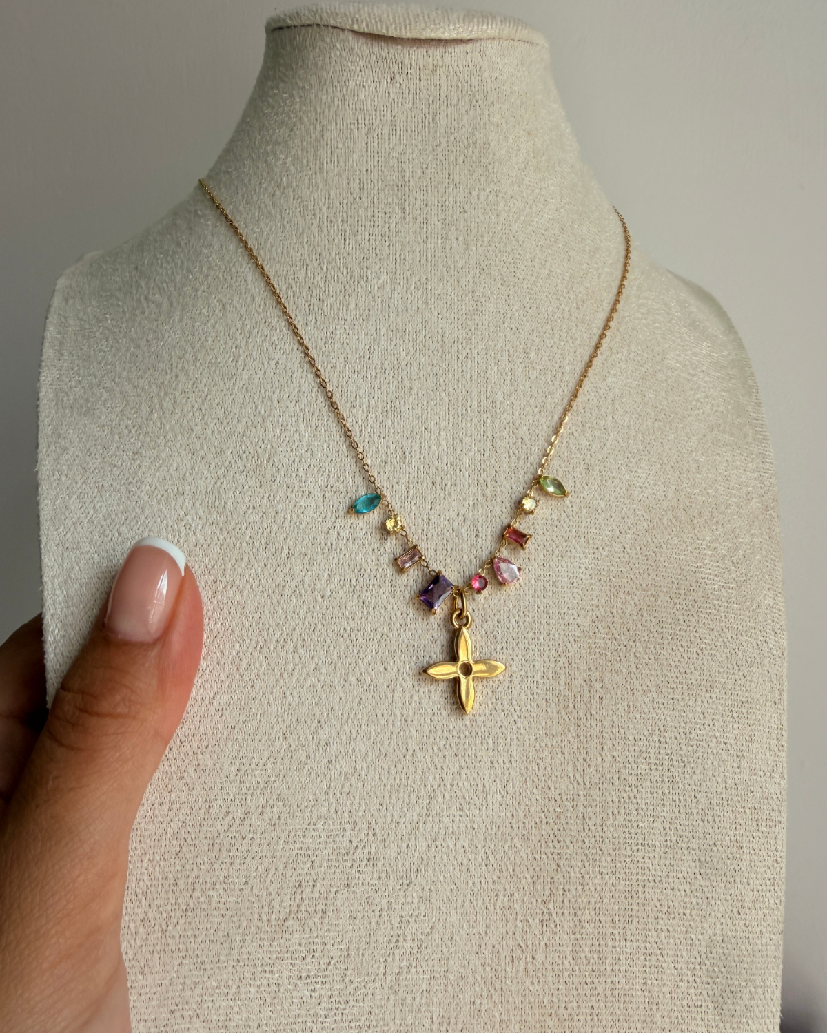 Authentic Louis Vuitton Monogram Flower Reworked Gemstone Necklace