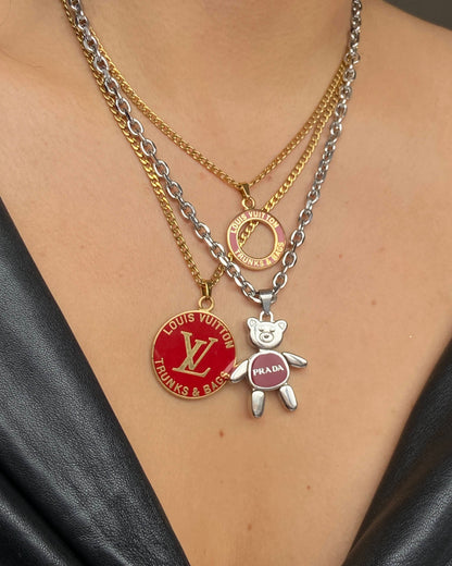 Authentic Louis Vuitton Red Round Pendant- Reworked Necklace