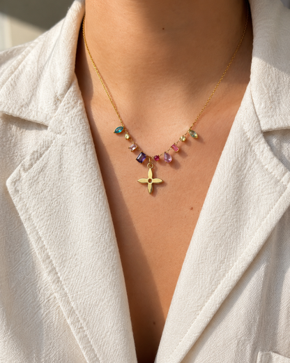 Authentic Louis Vuitton Monogram Flower Reworked Gemstone Necklace