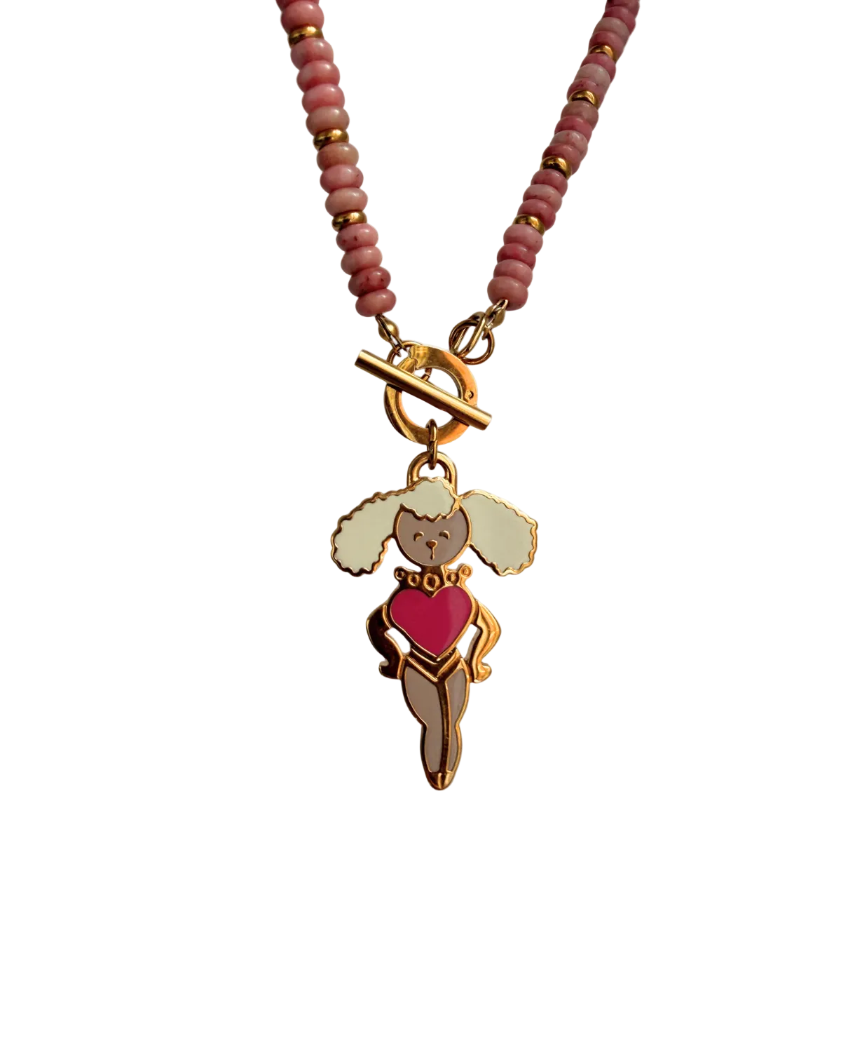 Authentic Prada Reworked Poodle Necklace – Pink Rhodochrosite Natural Stones
