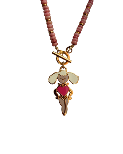 Authentic Prada Reworked Poodle Necklace – Pink Rhodochrosite Natural Stones