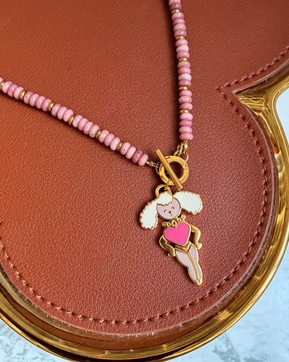 Authentic Prada Reworked Poodle Necklace – Pink Rhodochrosite Natural Stones