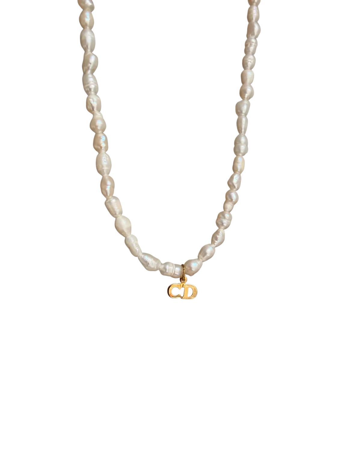 Authentic Mini Cd Tag Dior pendant -Repurposed Pearl Necklace