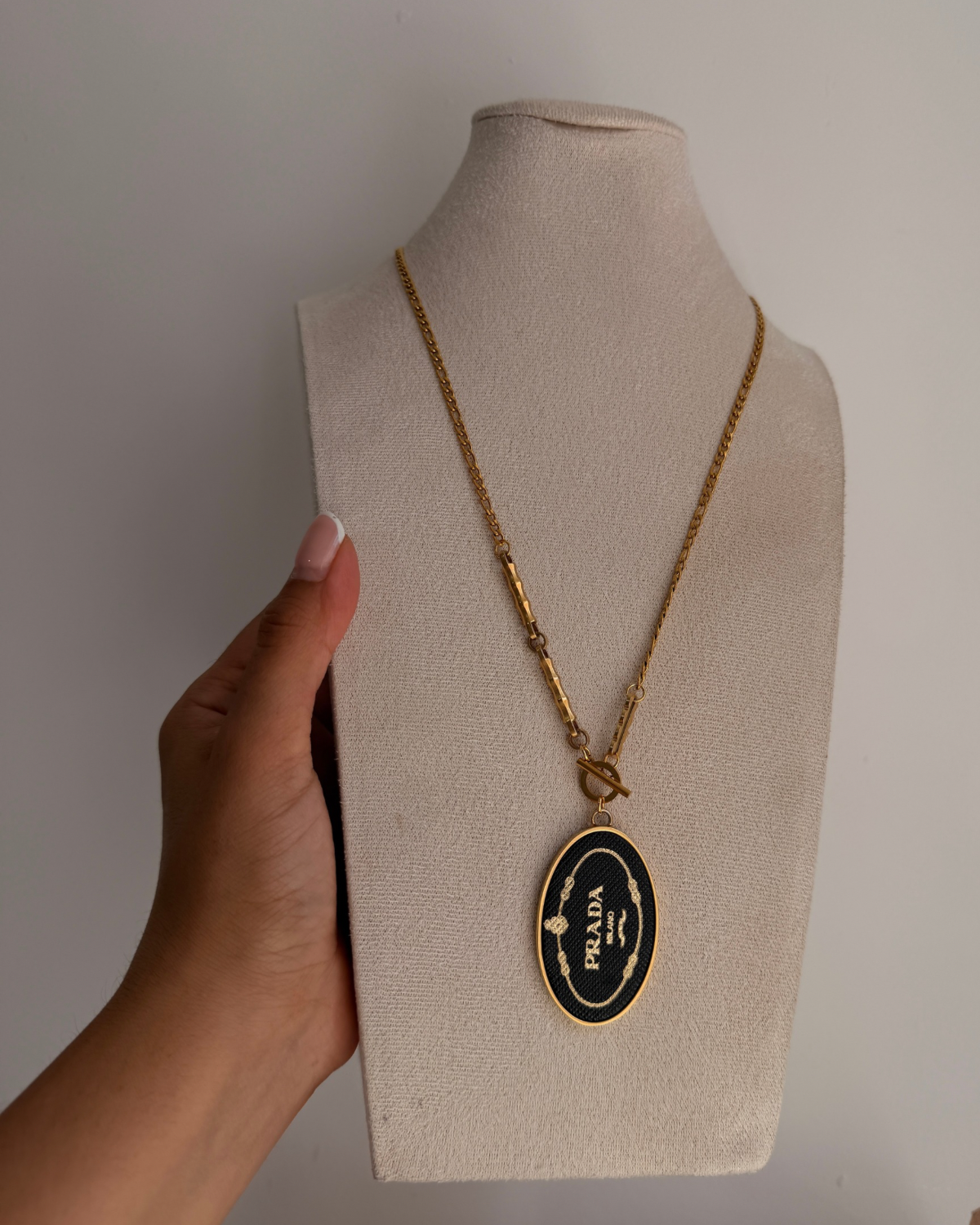 Authentic Prada  Prada Oval Logo Tag Charm - Repurposed Necklace