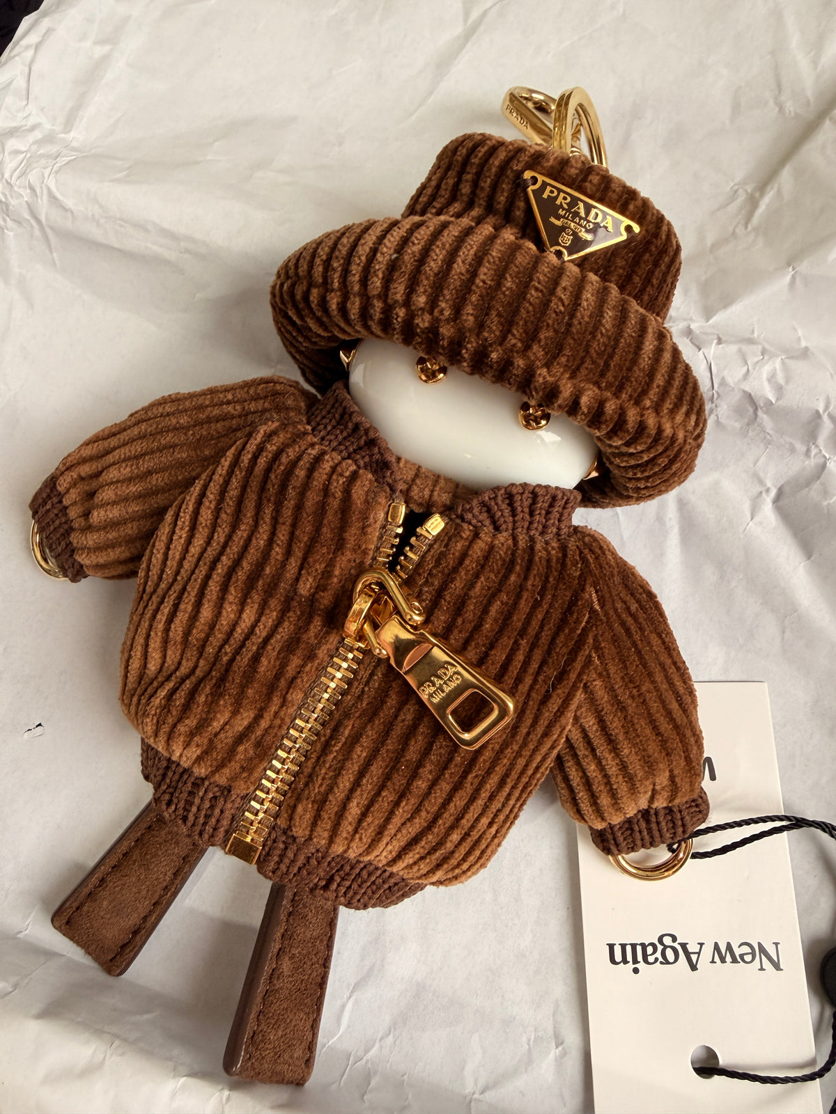 Authentic Prada Robot Bag Charm – Brown Corduroy