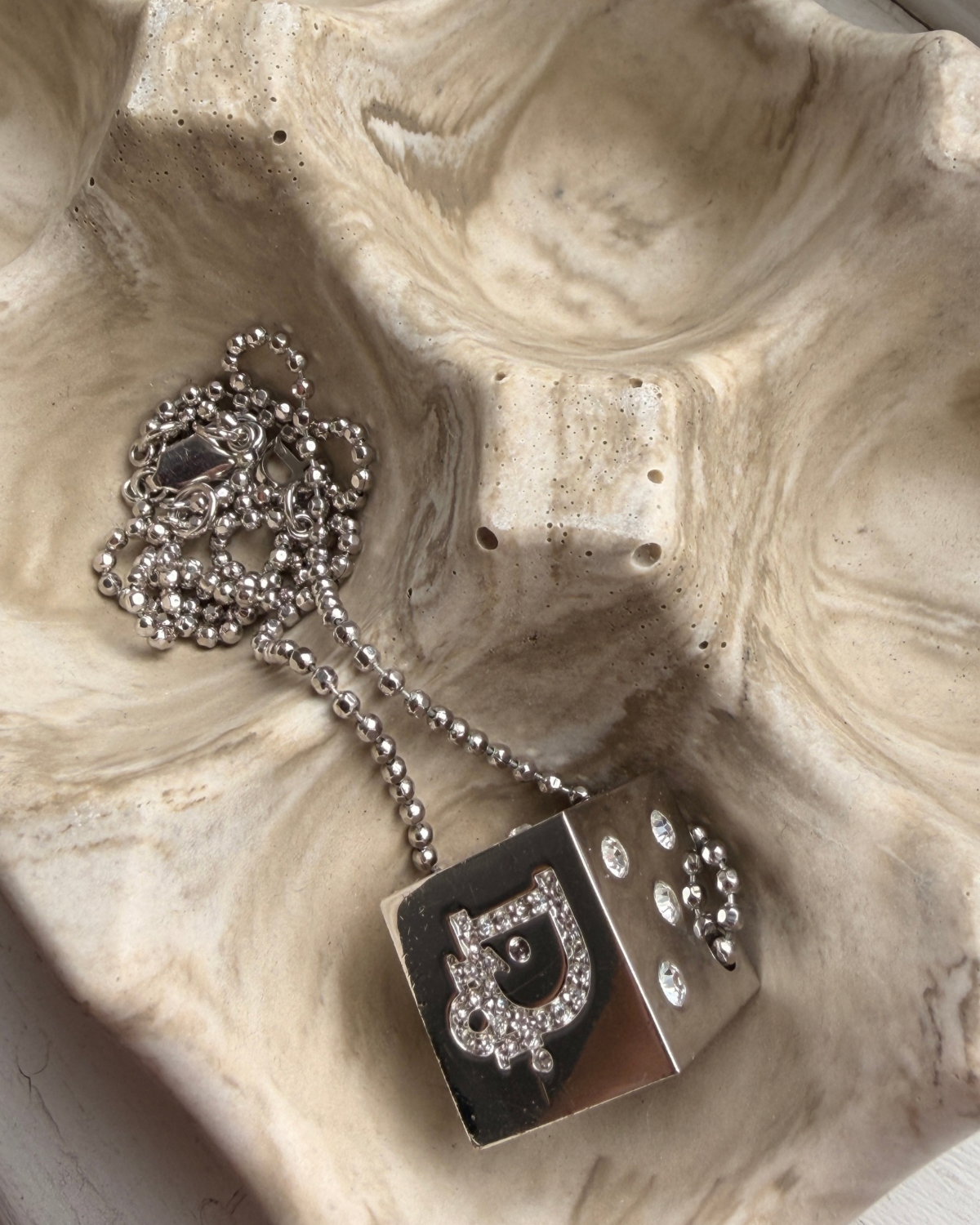 Authentic Dior Dice Rhinestone  Pendant- Reworked Necklace