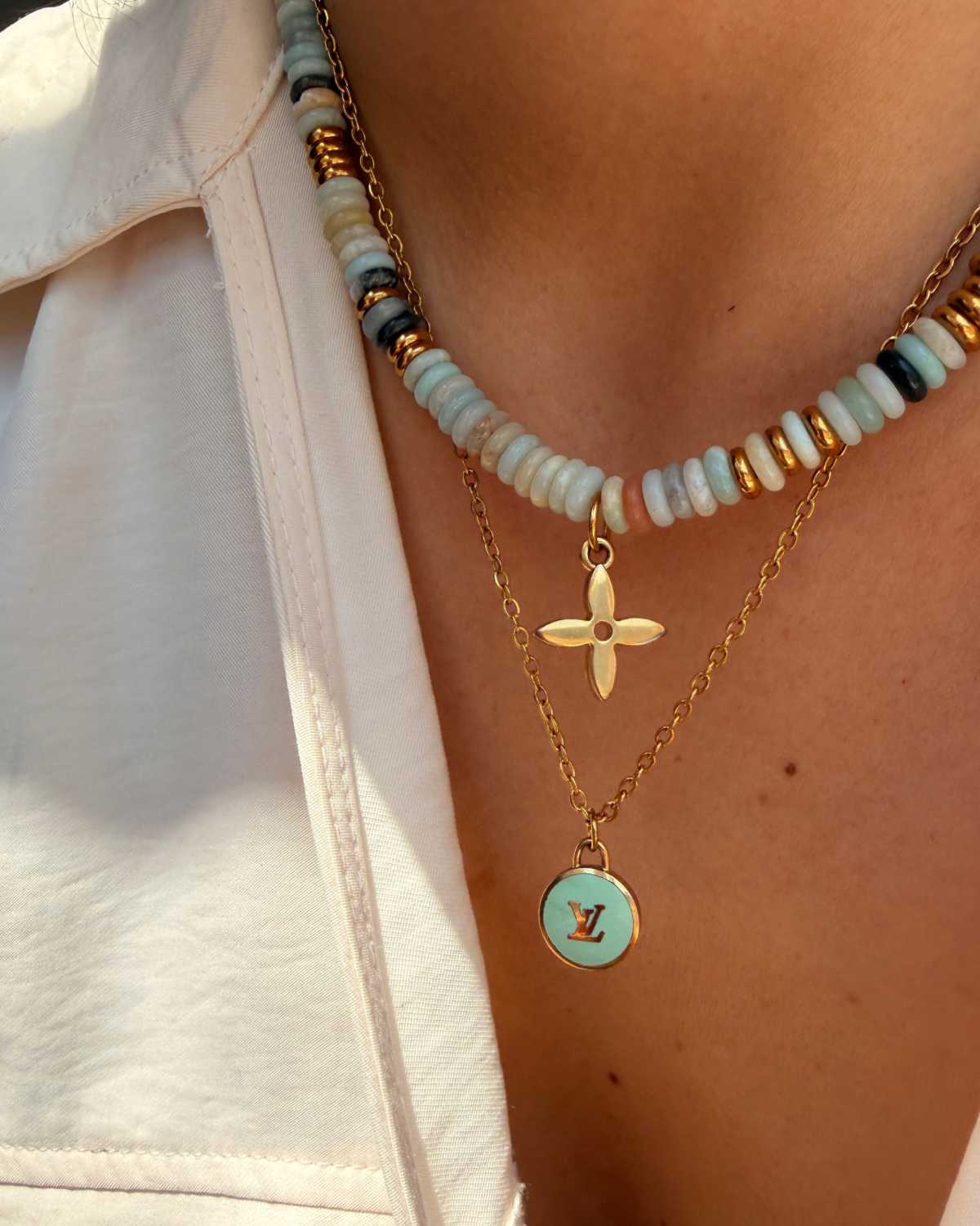 Authentic Louis Vuitton Clasp - Natural Stone Necklace Tuorquise