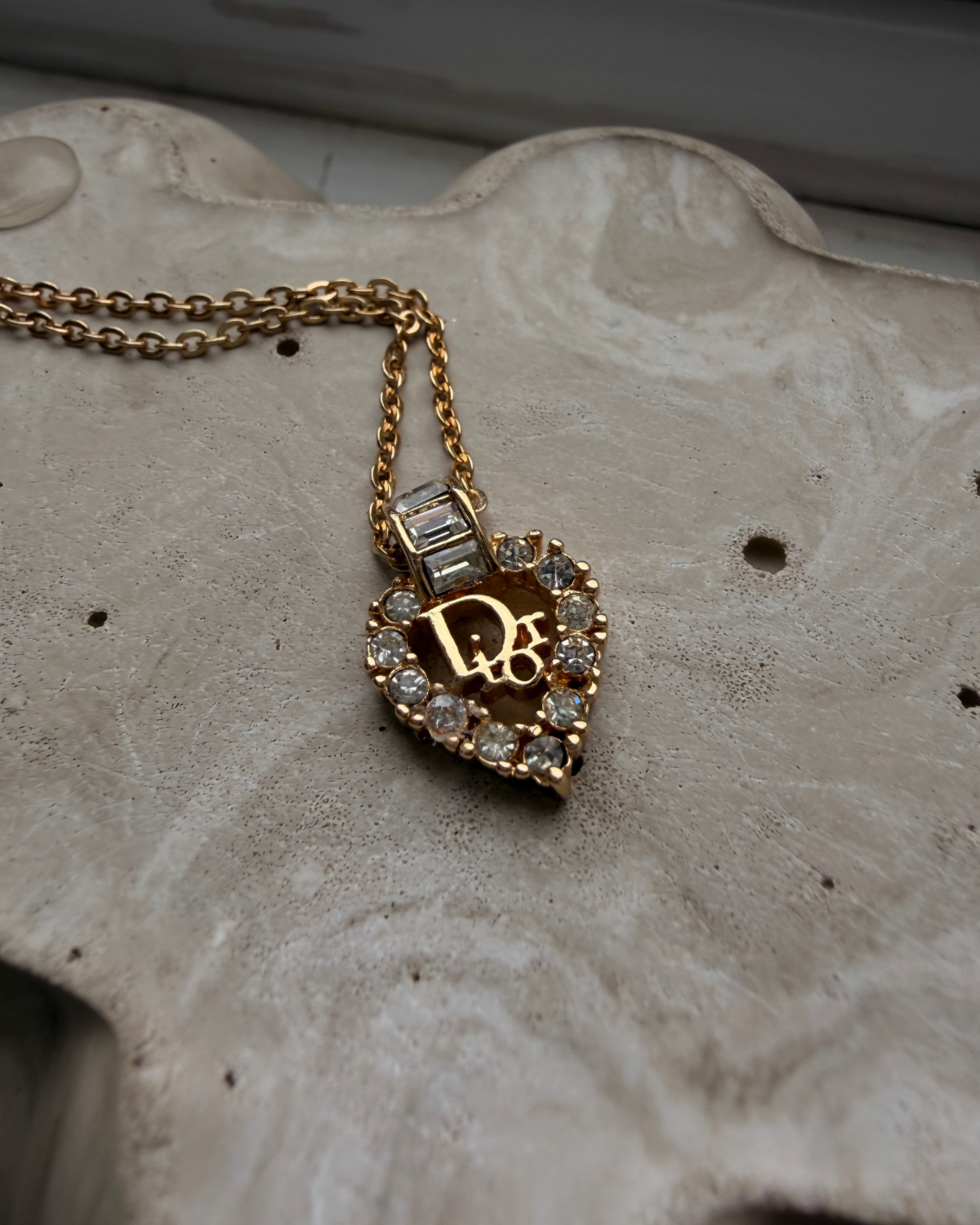 Authentic Dior Heart Rhinestone Necklace