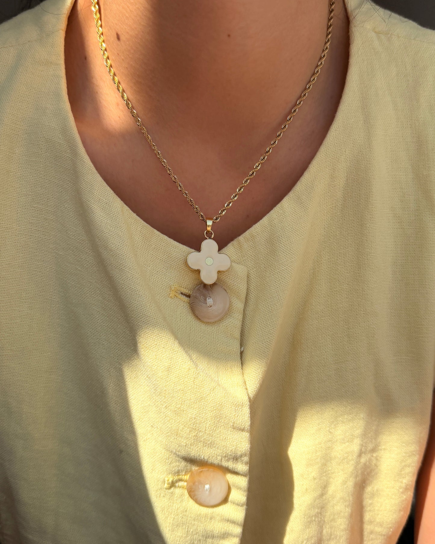 Authentic Louis Vuitton White Round Pendant- Necklace