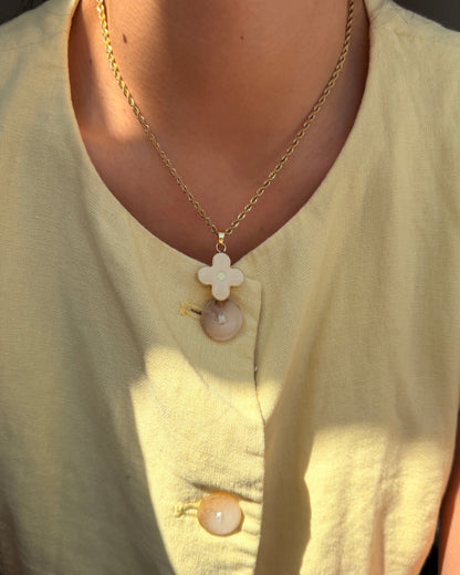 Authentic Louis Vuitton White Round Pendant- Necklace