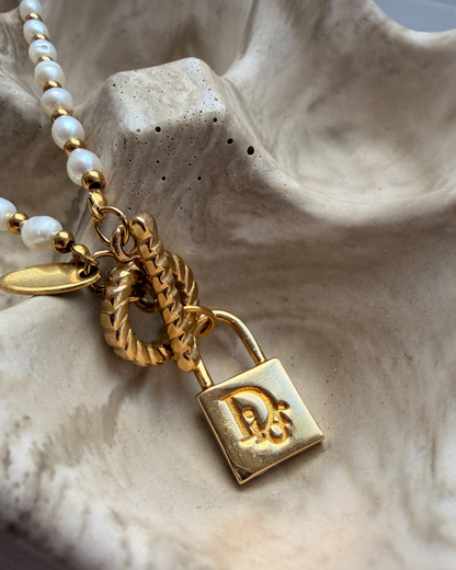 Authentic  Dior Padlock - Reworked Pearls Necklace