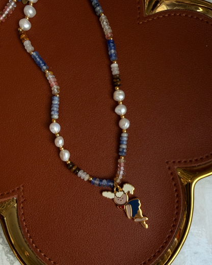 Authentic Prada Reworked Poodle Charm Necklace – Natural Stones & Freshwater Pearls