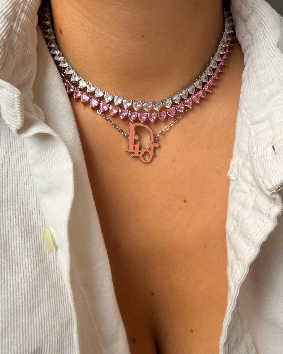 Authentic Dior Pink Logo Pendant-  Necklace