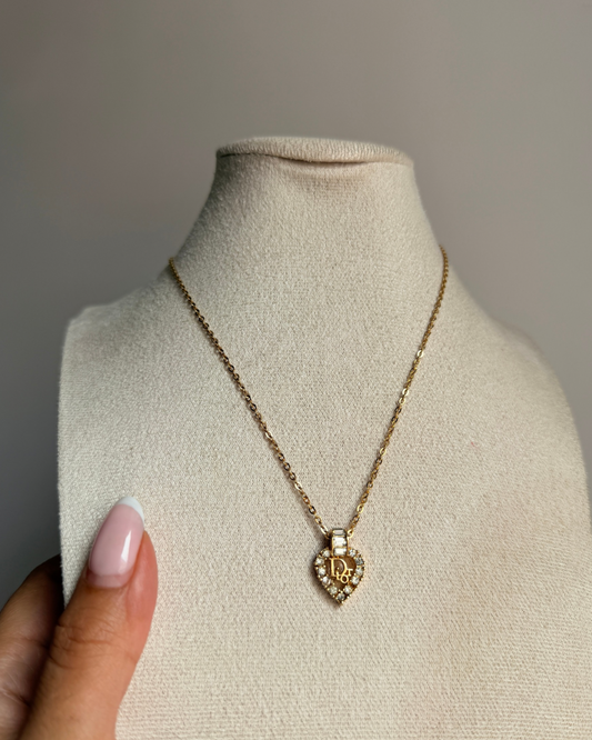 Authentic Dior Heart Rhinestone Necklace