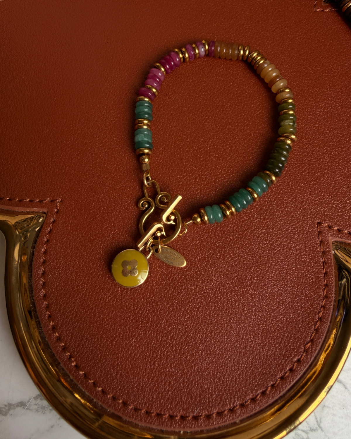 Authentic Louis Vuitton Green Pendant - Reworked Stones Bracelet