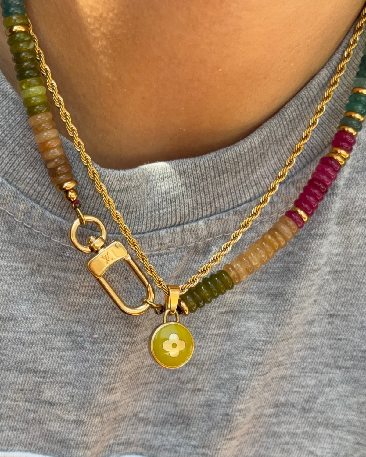 Authentic Louis Vuitton Clasp - Natural Stones Necklace