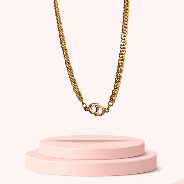 Auth Christian Dior CD Logo Gold Tone Chain Necklace Crystal Stone Pendant  Good | eBay