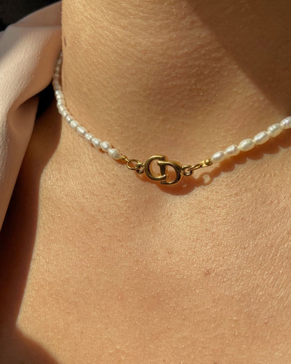 Authentic Dior CD Pendant- Reworked Mini Pearls Choker