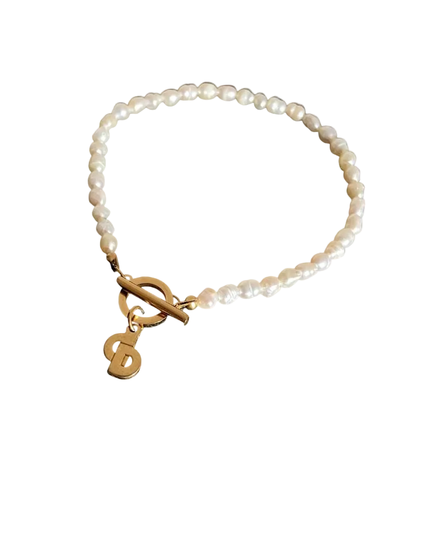 Authentic Dior CD Tag Pendant- Reworked Bracelet Mini Pearls