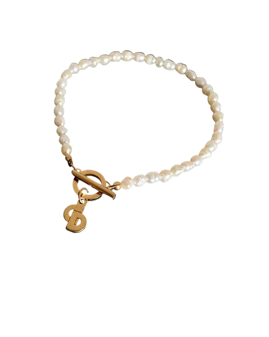 Authentic Dior CD Tag Pendant- Reworked Bracelet Mini Pearls
