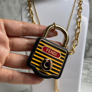 Authentic Fendi Pecan Padlock with Key on Chain- Repurposed Necklace