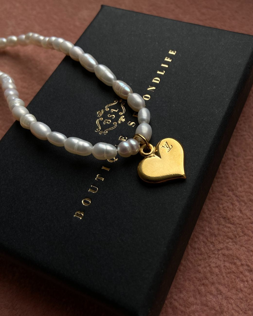 Authentic Louis Vuitton Heart Pendant-Reworked Pearls Necklace