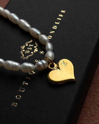 Authentic Louis Vuitton Heart Pendant-Reworked Pearls Necklace