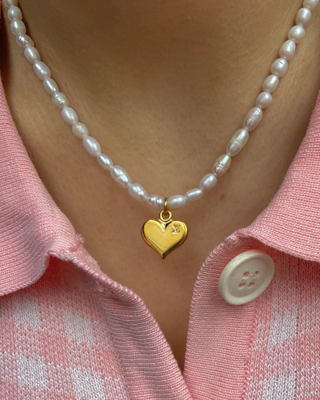 Authentic Louis Vuitton Heart Pendant-Reworked Pearls Necklace