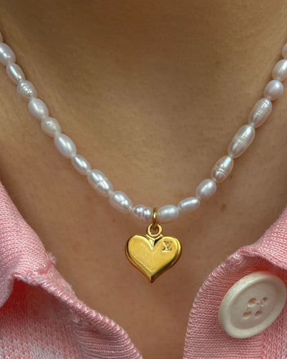 Authentic Louis Vuitton Heart Pendant-Reworked Pearls Necklace