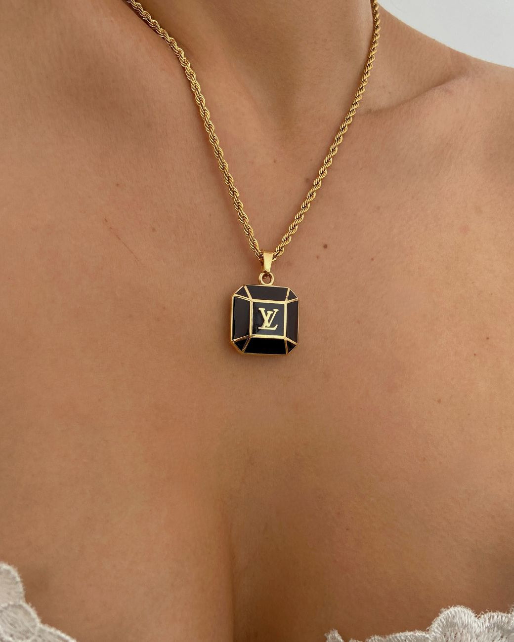 Authentic Louis Vuitton Big Brown Pendant-Repurposed Necklace