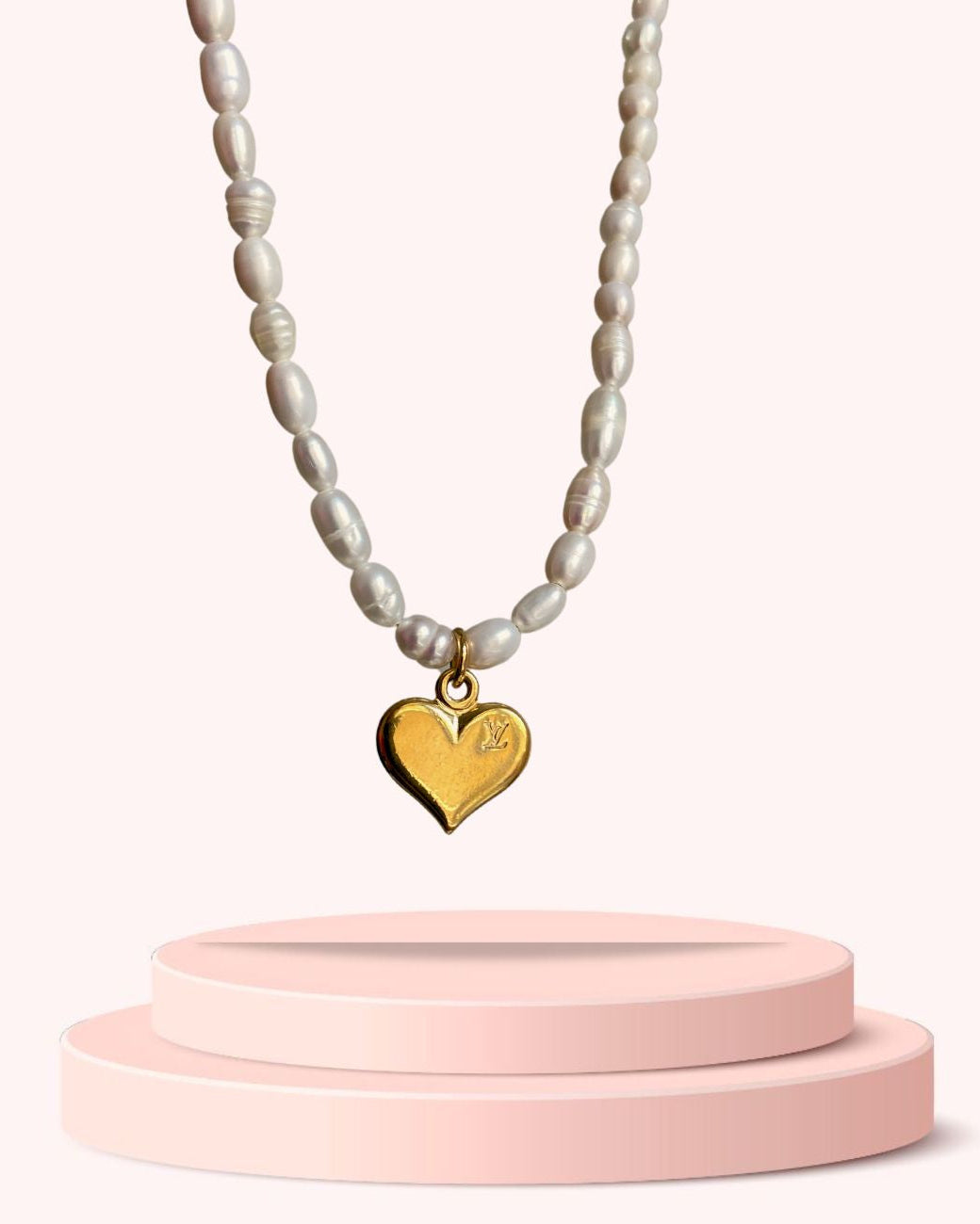Authentic Louis Vuitton Heart Pendant-Reworked Pearls Necklace