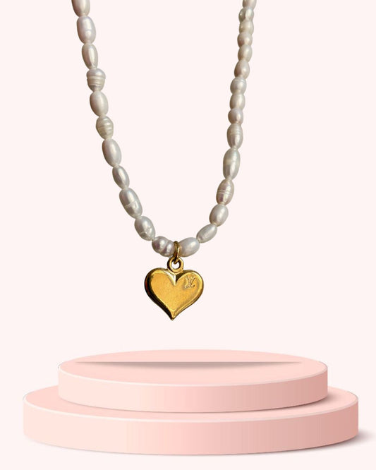 Authentic Louis Vuitton Heart Pendant-Reworked Pearls Necklace