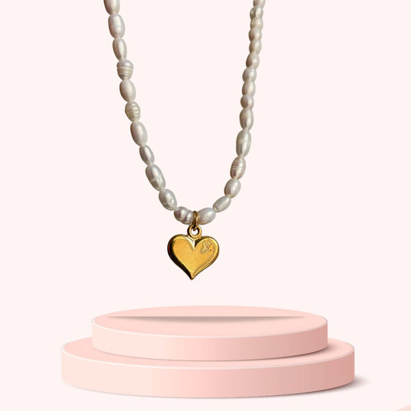 Authentic Louis Vuitton Heart Pendant-Reworked Pearls Necklace