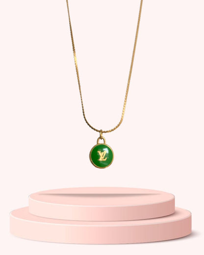 Authentic Louis Vuitton Logo Green Pendant- Necklace